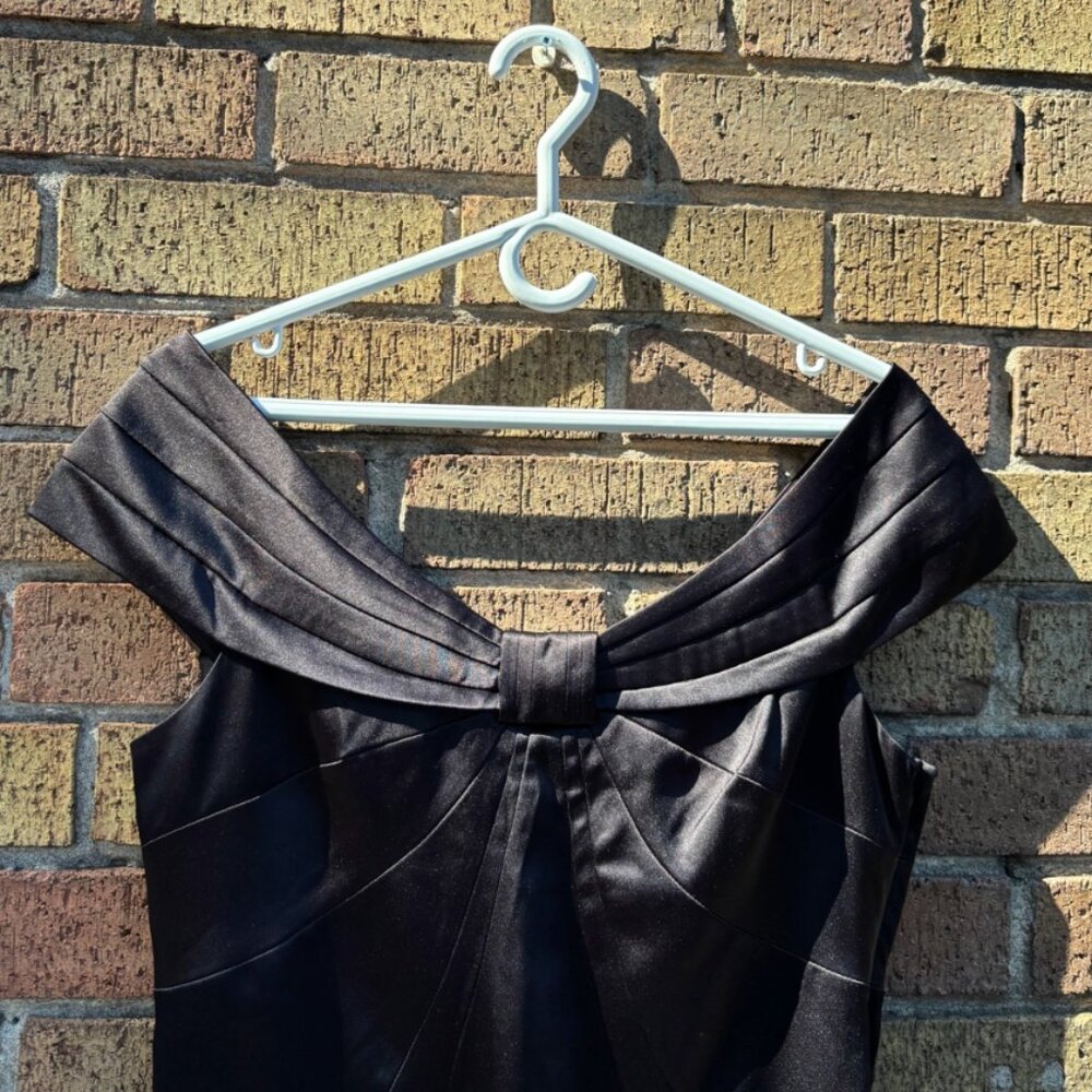 Black Satin Off-Shoulder Cocktail Dress